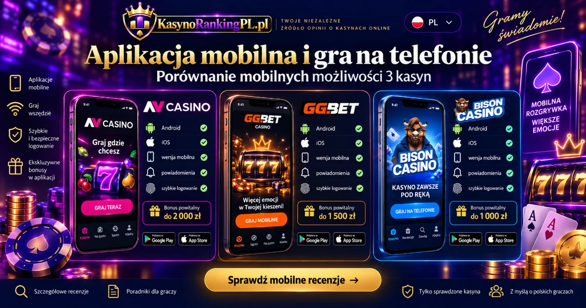 Aplikacje mobilne NV Casino, GGBet i Bison Casino