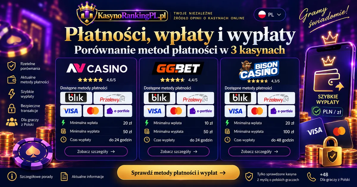 Płatności, wpłaty i wypłaty w trzech kasynach